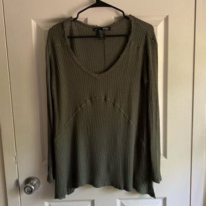 Green long sleeve waffle knit top